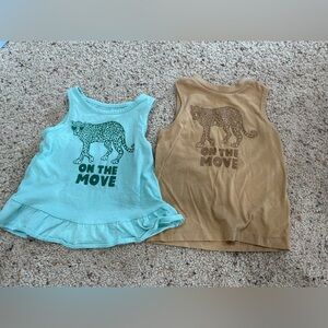 Okie Dokie boy girl twin Tank Tops - Blue and Tan cheetah on the move shirts